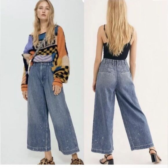 Free People We the Free Women's East Coast Wide Leg Trouser Jeans Blue Size 26 - Picture 1 of 12